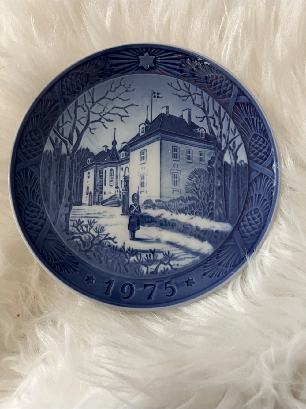Royal Copenhagen Blue Decorative Ceramic Wall Plate with Manor Scene